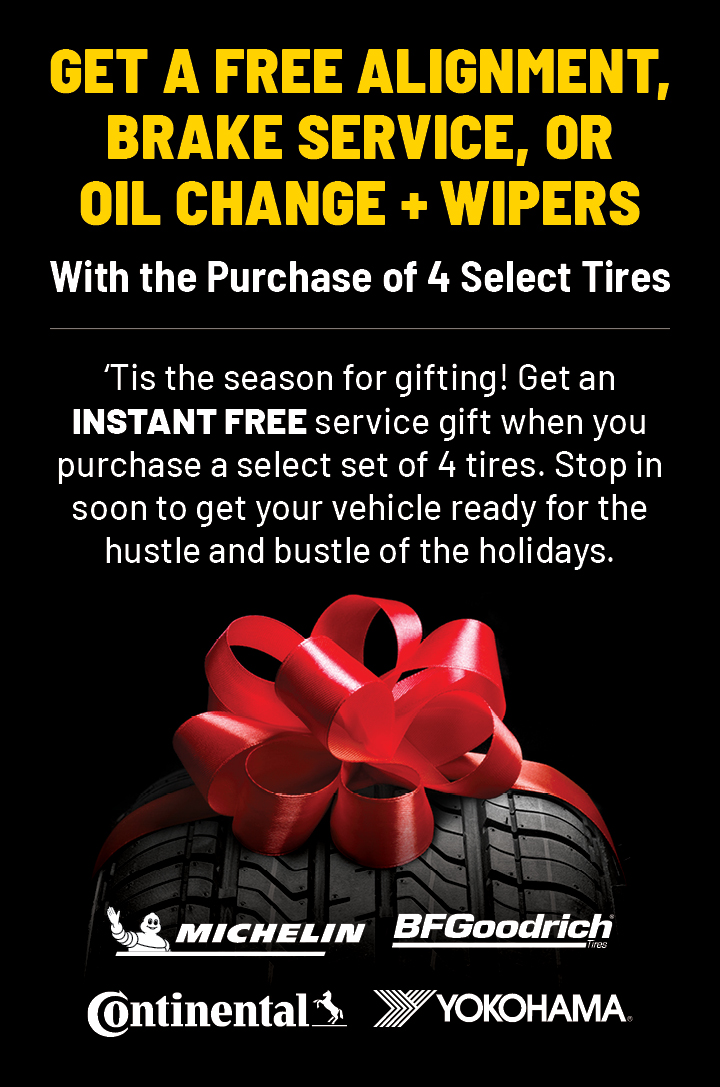 Holiday Free gift promotion with the purchase of 4 tires from select brands